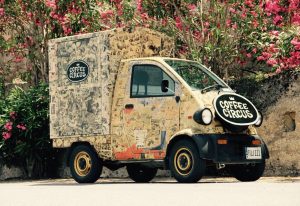 Coffee Circus Baby mobile coffee cart parked on the street in Malta