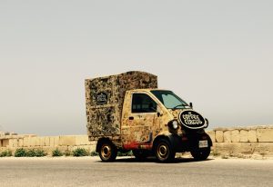 Coffee Circus Baby mobile coffee cart driving in Malta