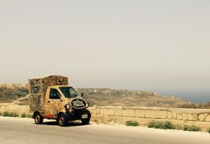 Coffee Circus Baby mobile coffee cart driving in Malta