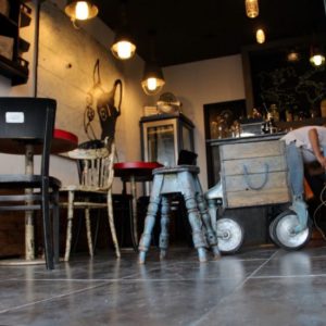 Coffee Circus specialty coffee shop interior vintage style with bar seating