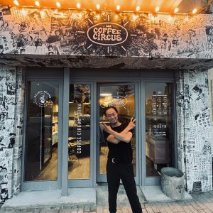 Coffee Circus China storefront entrance with barista